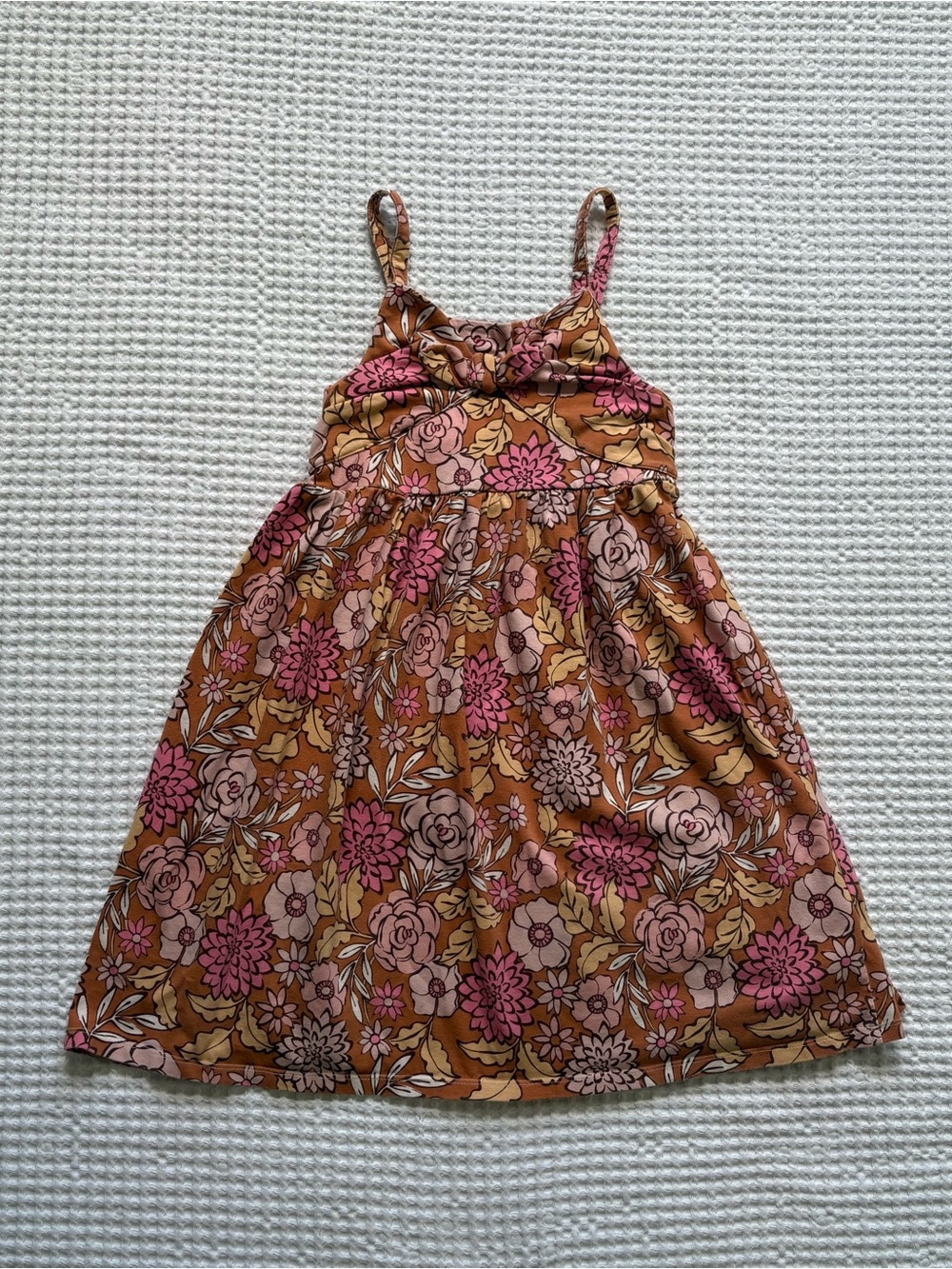 Tommy Bahama Girls Floral Smocked Bodice Sundress Adjustable Rust Pink - 12